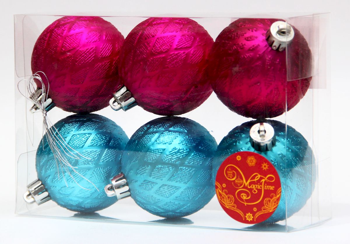 фото Украшение новогоднее подвесное Magic Time "Ассорти шары бирюзовые и розовые", диаметр 6 см, 6 шт