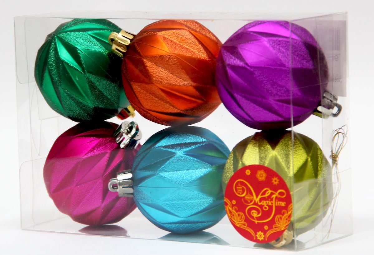 фото Украшение новогоднее подвесное Magic Time "Ассорти шаров радужное настроение", диаметр 6 см, 6 шт