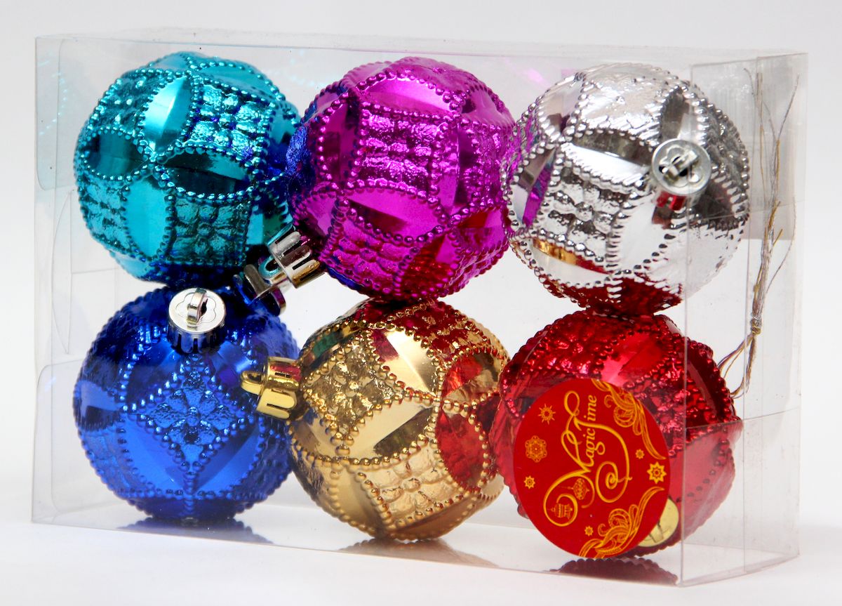 фото Украшение новогоднее подвесное Magic Time "Ассорти шаров многоцветие", диаметр 6 см, 6 шт