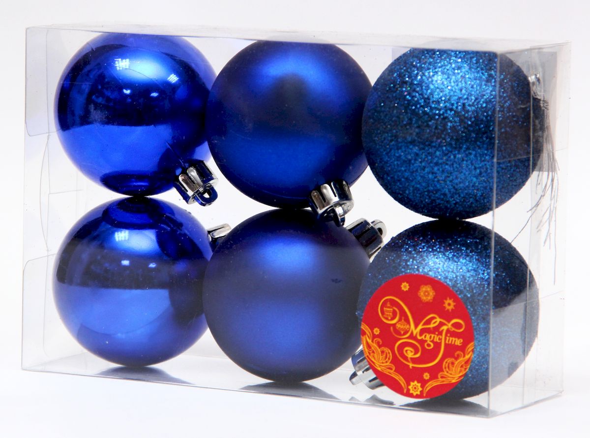 фото Набор новогодних подвесных украшений Magic Time "Ассорти шаров синий блеск", 6 шт