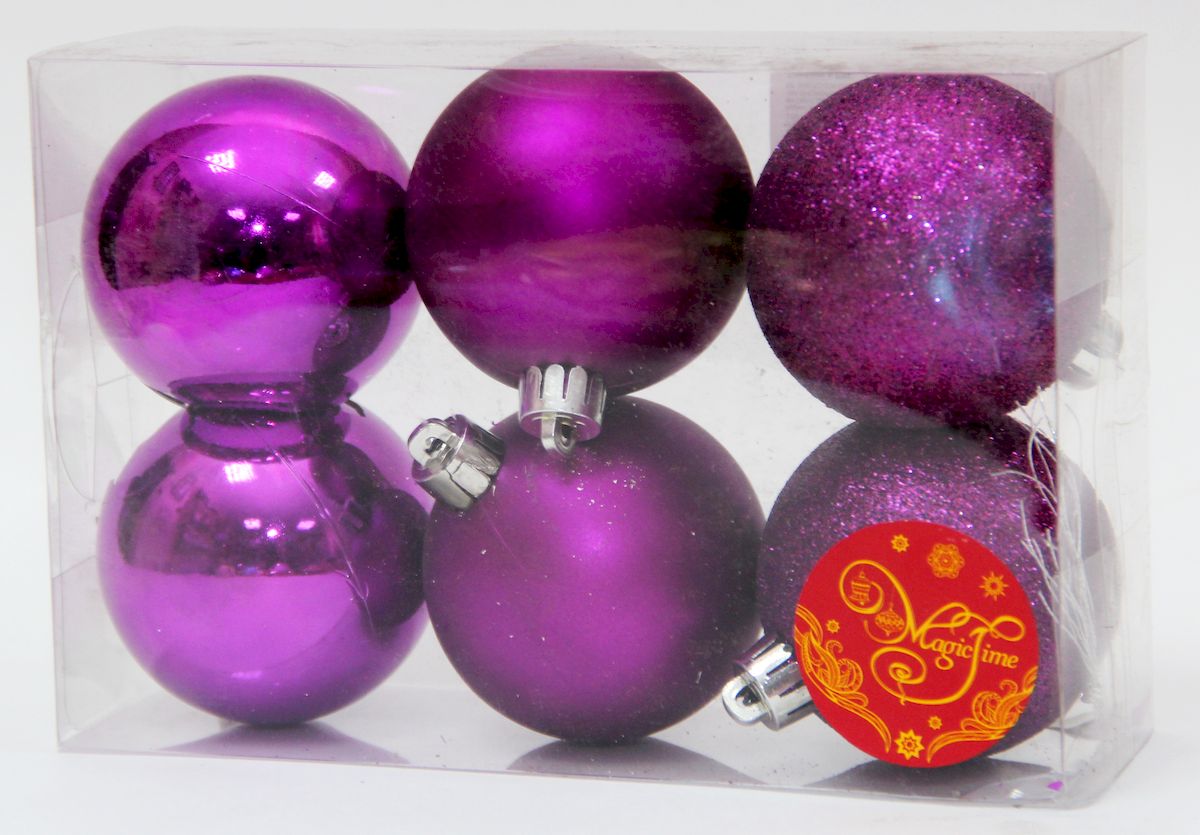 фото Украшение новогоднее подвесное Magic Time "Пурпурный блеск", диаметр 6 см, 6 шт. 42039