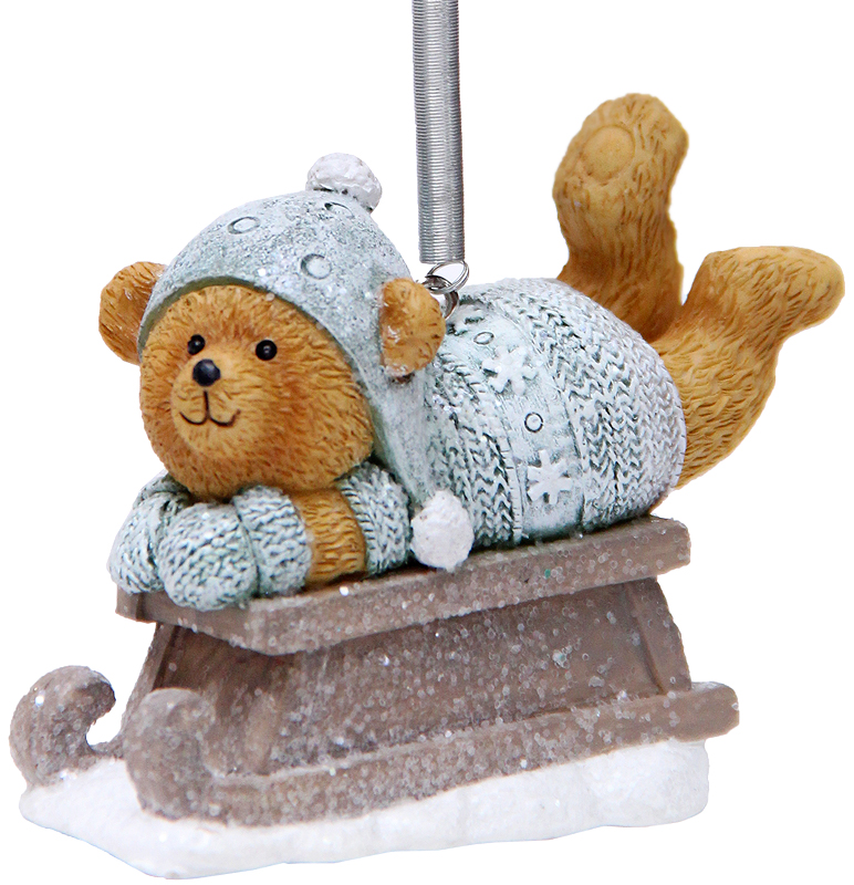 фото Украшение новогоднее подвесное Феникс-Презент "Медвежонок на салазках", высота 6,5 см