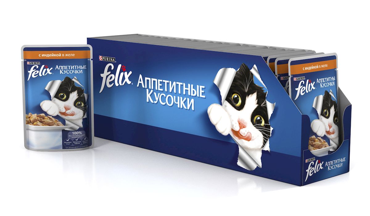 фото Консервы для кошек Felix "Аппетитные кусочки", с индейкой в желе, 85 г, 24 шт