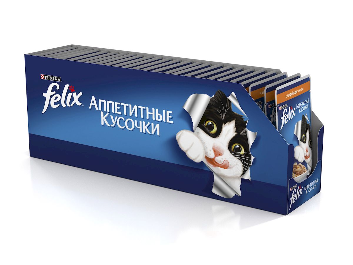 фото Консервы для кошек Felix "Аппетитные кусочки", с индейкой в желе, 85 г, 24 шт