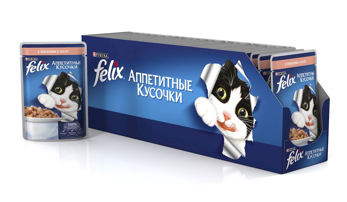 фото Консервы для кошек Felix "Аппетитные кусочки", с лососем в желе, 85 г, 24 шт