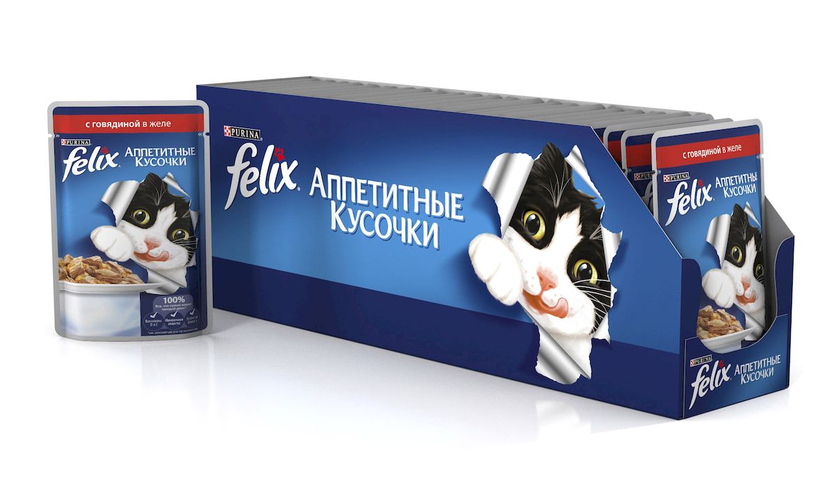 фото Консервы для кошек "Felix", аппетитные кусочки с говядиной в желе, 85 г, 24 шт