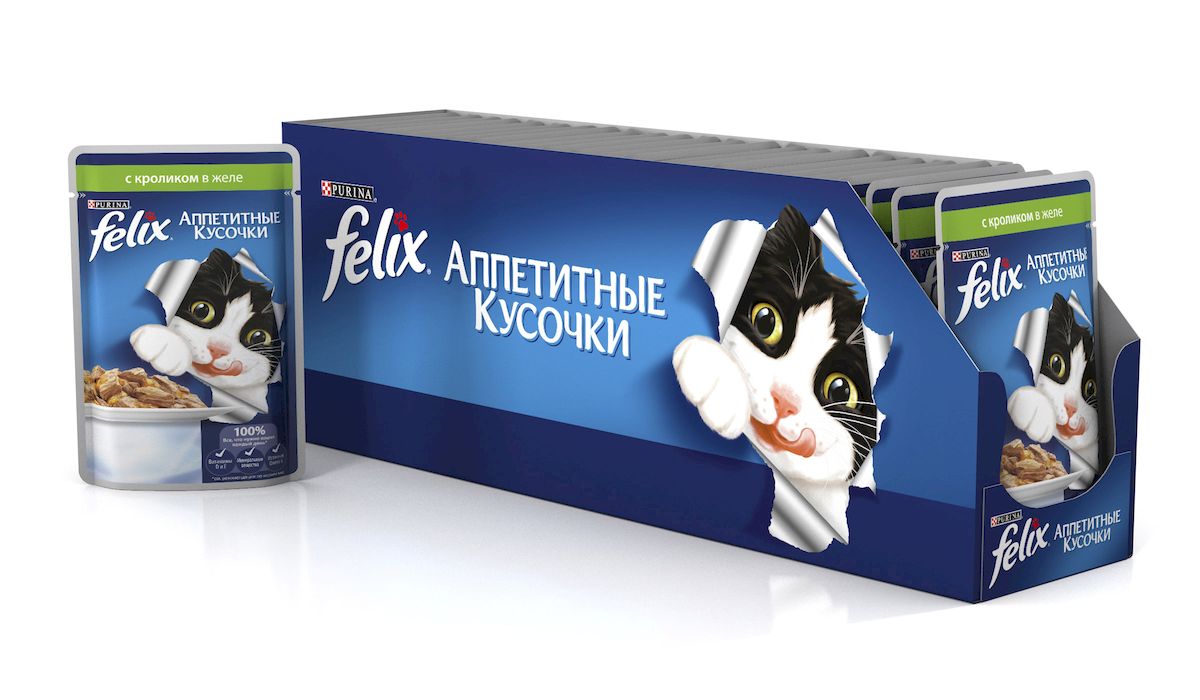 фото Консервы для кошек Felix "Аппетитные кусочки", с кроликом в желе, 85 г, 24 шт