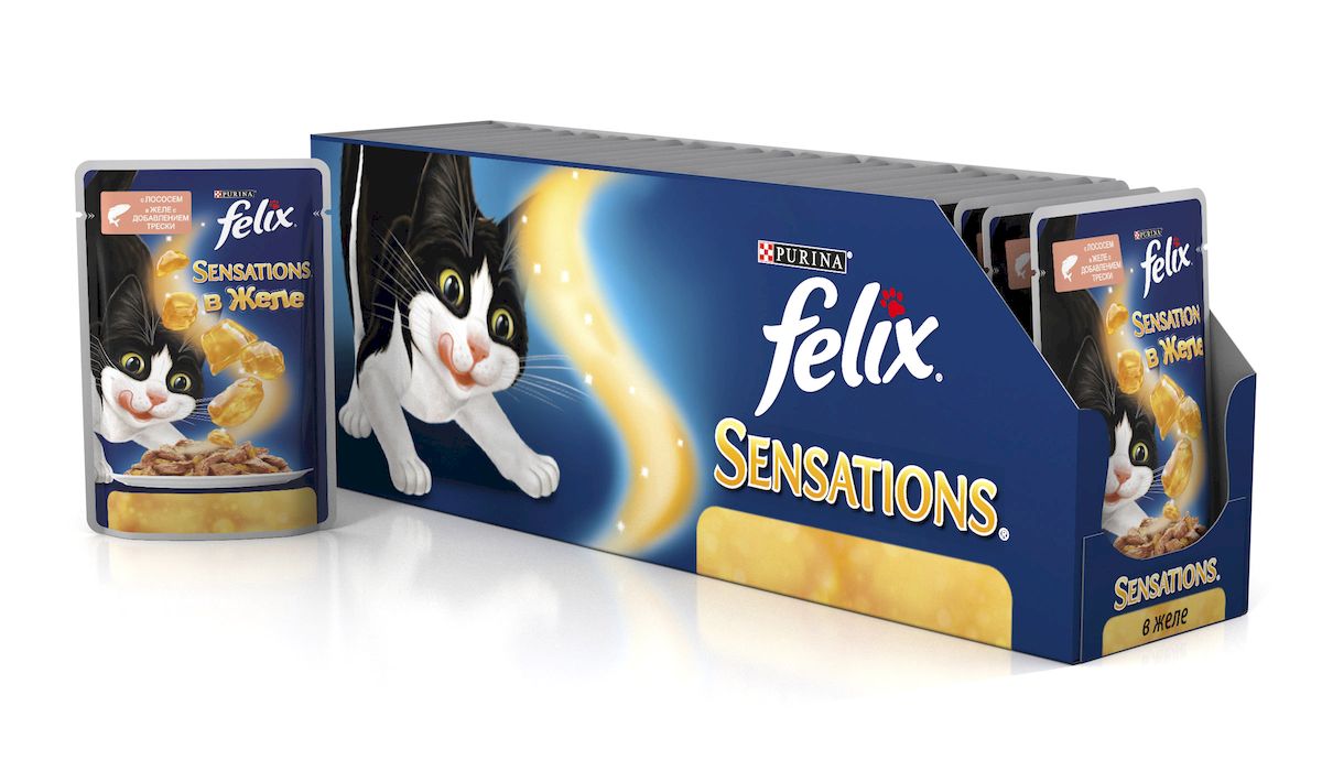 фото Консервы для кошек Felix "Sensations", с лососем и треской в желе, 85 г, 24 шт
