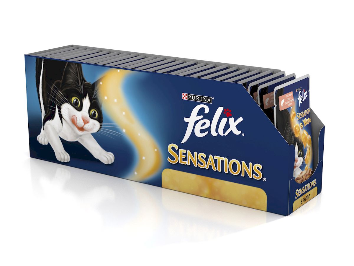 фото Консервы для кошек Felix "Sensations", с лососем и треской в желе, 85 г, 24 шт