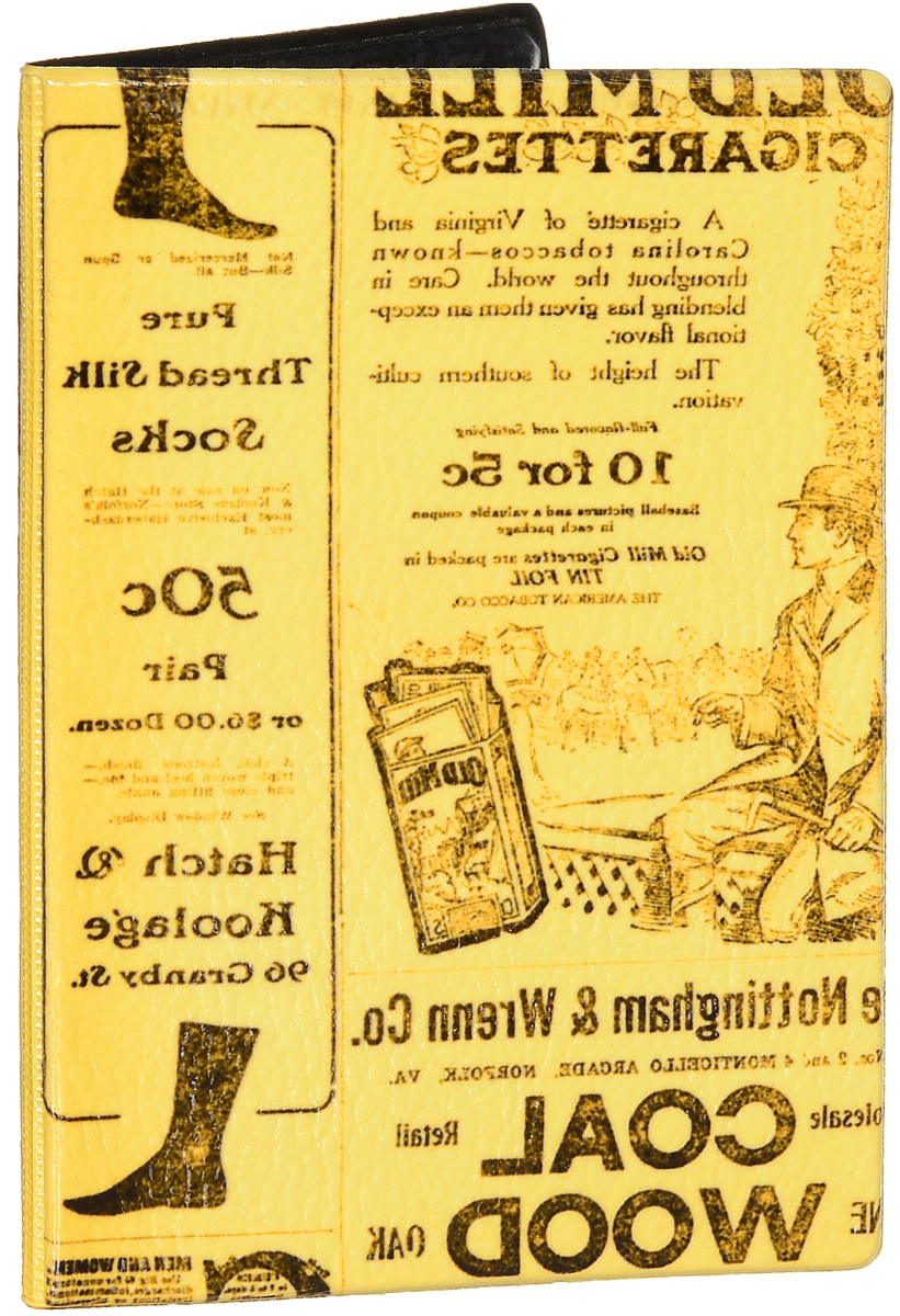 фото Обложка для паспорта Эврика "Газета ретро", цвет: желтый, черный. 92540