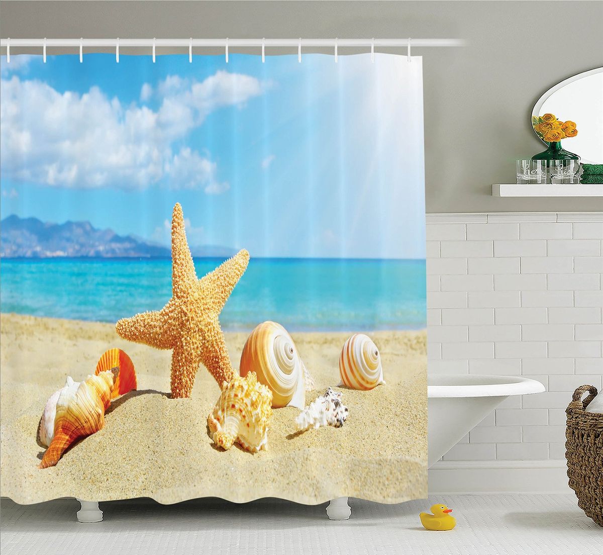фото Штора для ванной комнаты Magic Lady "Ракушки на пляже", 180 х 200 см