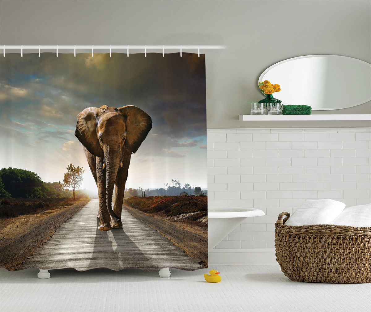 фото Штора для ванной комнаты Magic Lady "Слон на пустынной дороге", 180 х 200 см