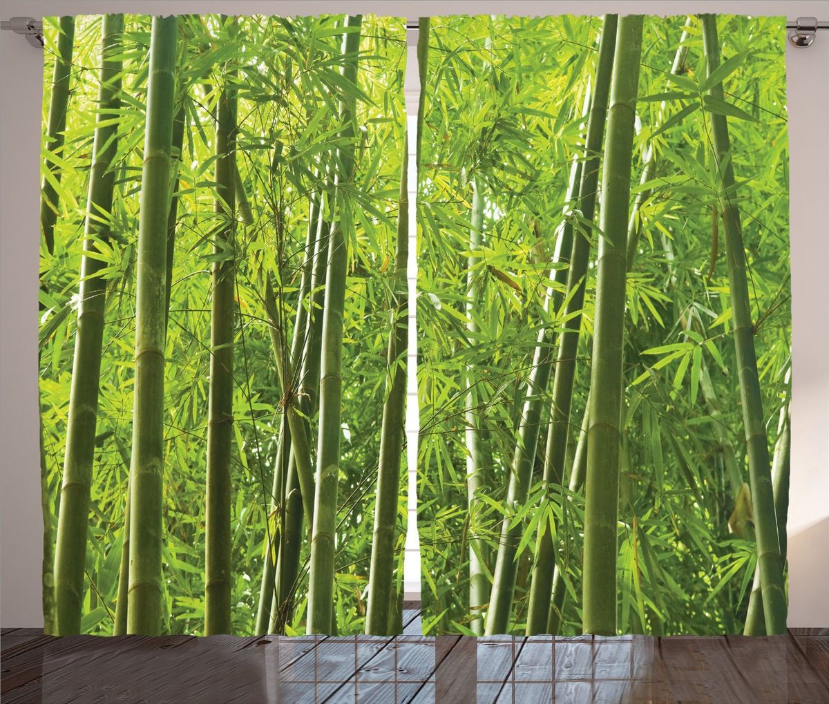 Шторы зеленые бамбук