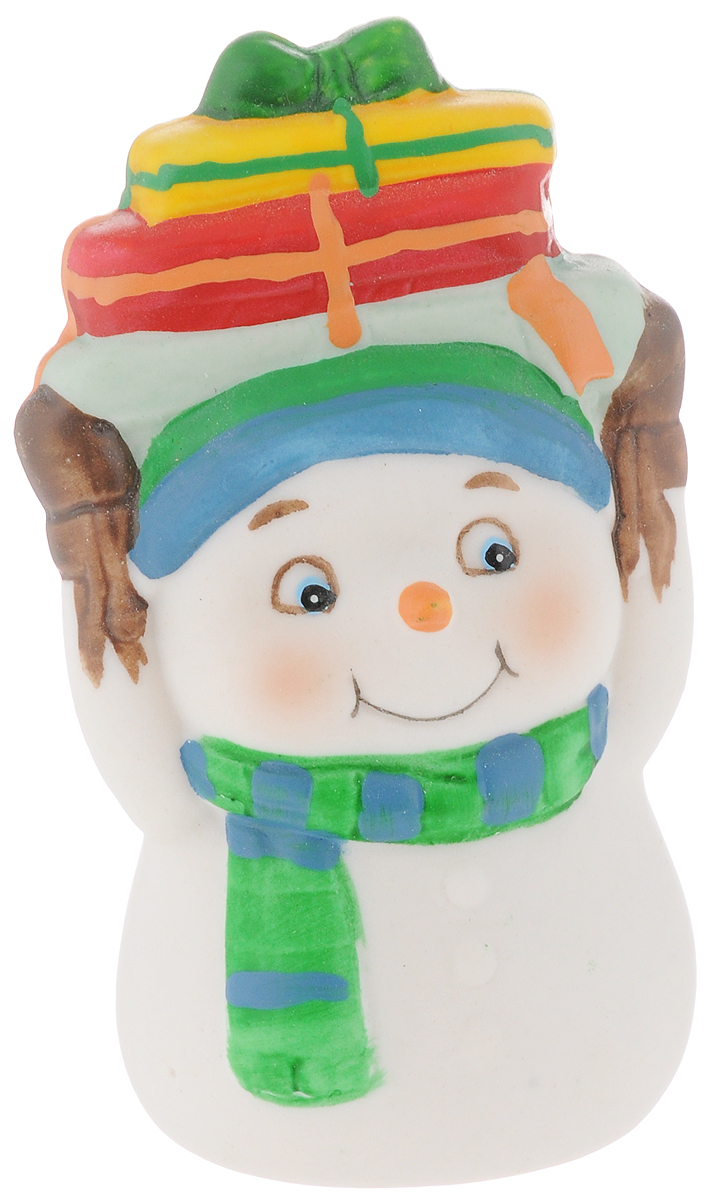 фото Фигурка новогодняя Феникс-Презент "Снеговик с подарками", высота 9,2 см