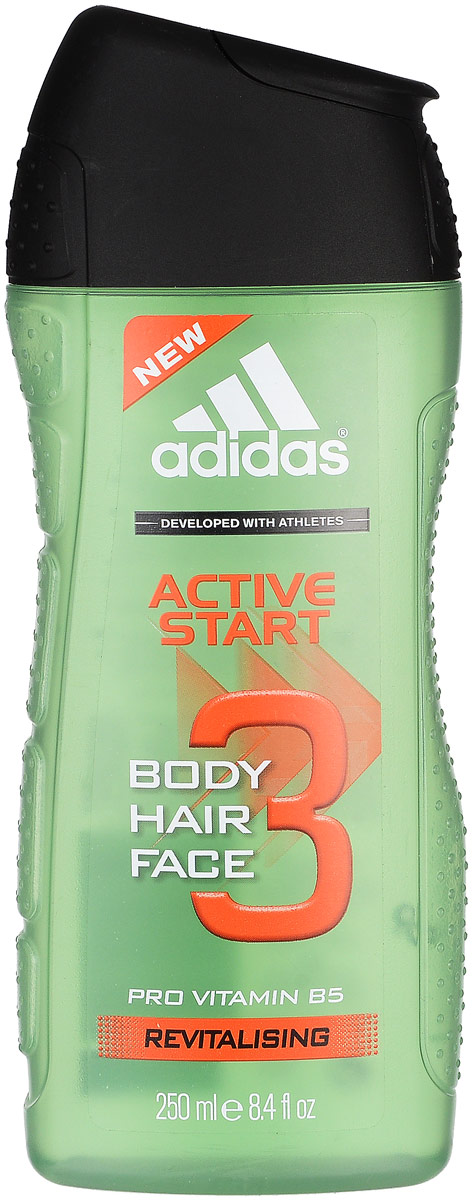 фото Adidas "Body-Hair-Face Active Start". Гель для душа. Шампунь и гель для умывания для мужчин, 250 мл