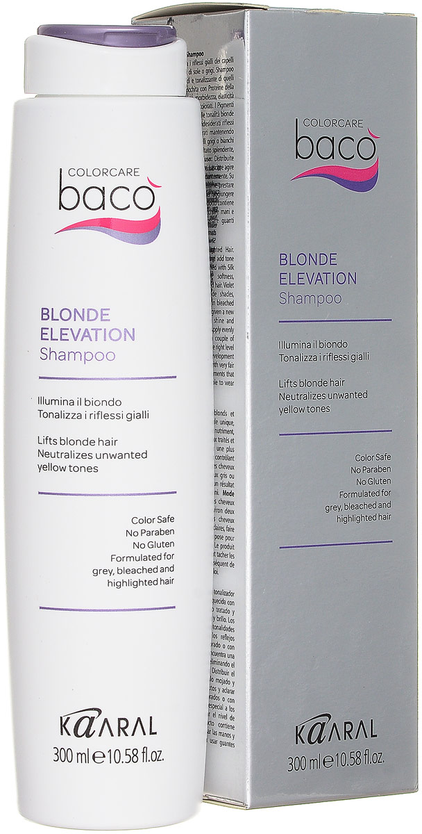 фото Kaaral Шампунь, дающий блеск волосам и тонирующий седые волосы Baco Color Collection-Blonde Elevation Shampoo, 300 мл