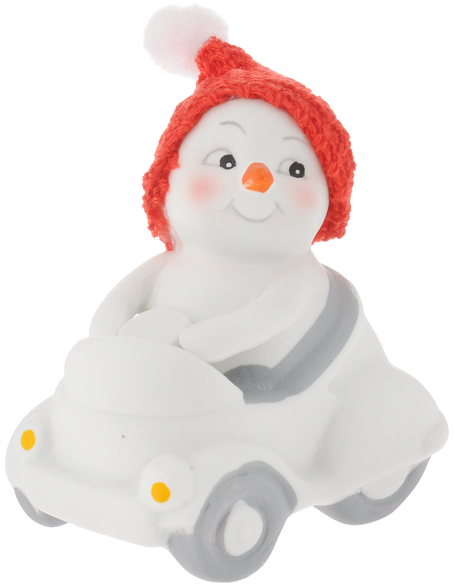 фото Фигурка новогодняя Феникс-Презент "Снеговик в машине", высота 8 см. 41747