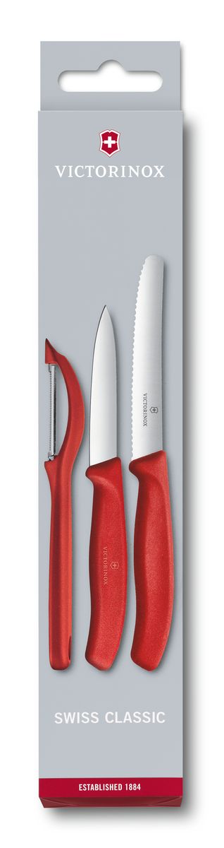 фото Набор ножей для овощей "Victorinox", цвет: красный, 3 шт