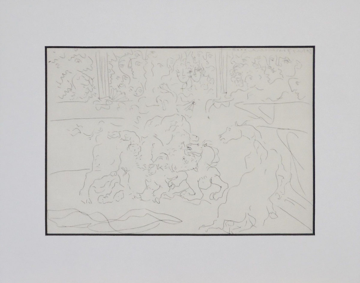 фото Бык и лошади на арене (Taureau et Chevaux dans l?Arene), № 203. Пабло Пикассо. Сюита Воллара. Литография. Испания, 1956 год