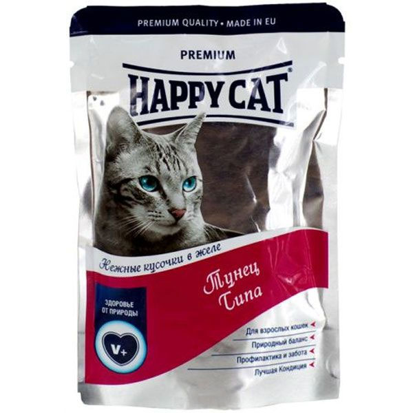 фото Консервы "Happy Cat", для взрослых кошек, кусочки тунца в желе, 100 г