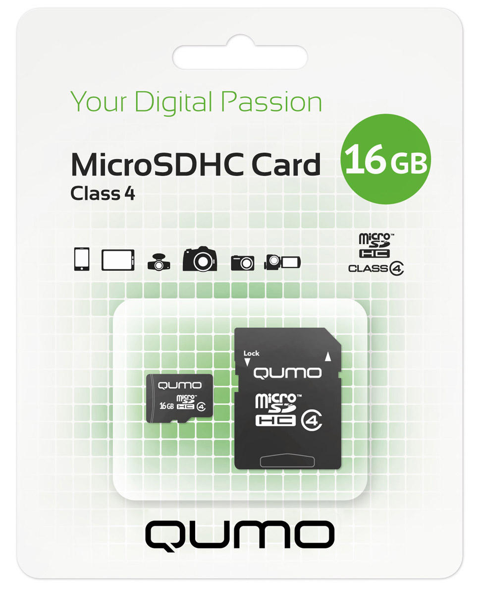 фото QUMO microSDHC Class 4 16GB карта памяти + адаптер