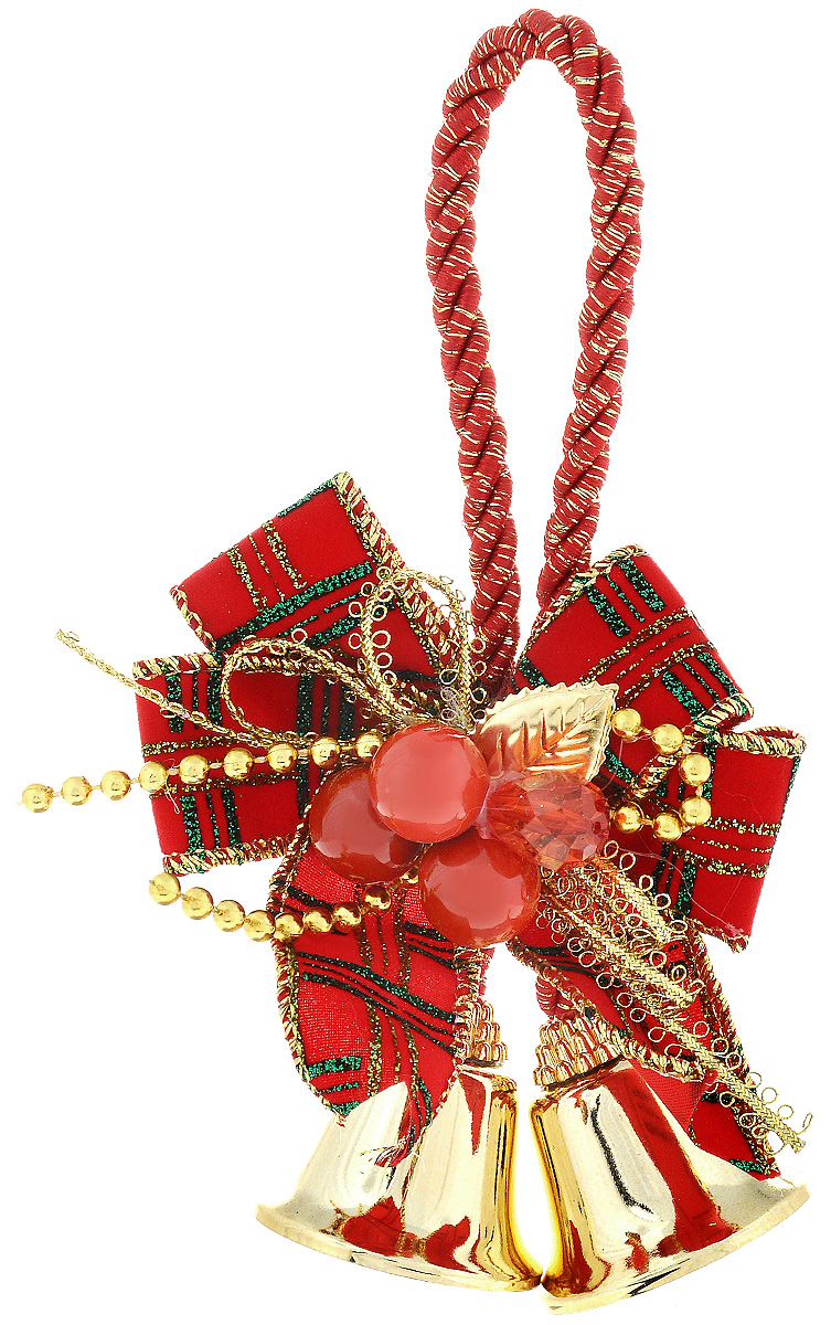 фото Новогоднее подвесное украшение "Колокольчики с бантиком", цвет: красный, золотистый Феникс-презент