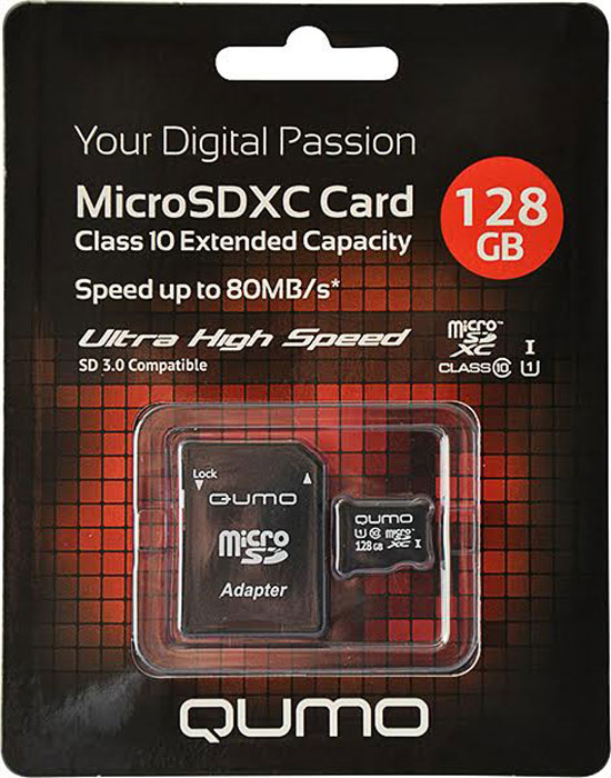 фото QUMO microSDXC Сlass 10 UHS-I 128GB карта памяти + адаптер SD 3.0