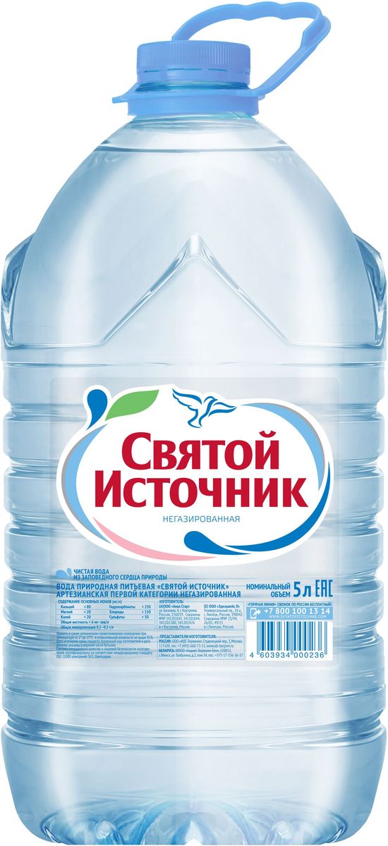 Святой Источник вода природная питьевая негазированная, 5 л
