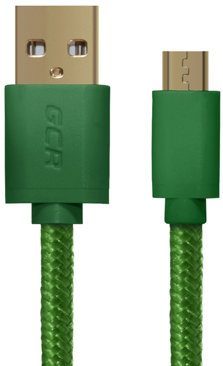 фото Кабель Greenconnect USB2.0, GCR-UA11MCB5-BB2SG-0.15m, AM/microB 5pin, зеленый нейлон, экран, морозостойкий, 0.15m