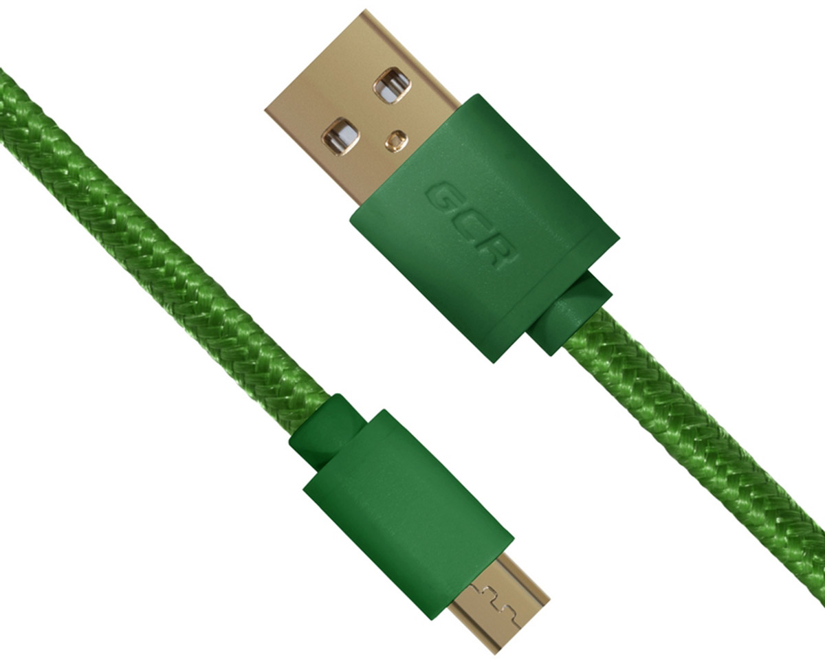 фото Кабель Greenconnect USB2.0, GCR-UA11MCB5-BB2SG-0.15m, AM/microB 5pin, зеленый нейлон, экран, морозостойкий, 0.15m