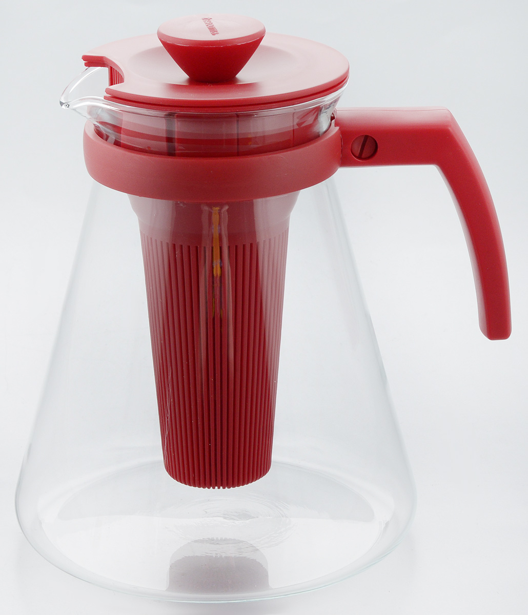 фото Чайник заварочный Tescoma "Teo Tone", с ситечком, цвет: красный, прозрачный, 1,7 л