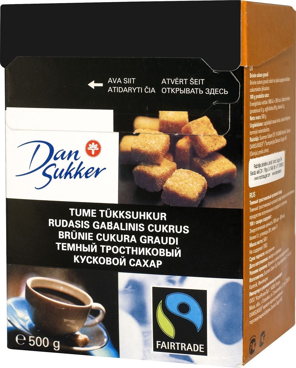 фото DanSukker сахар темный тростниковый кусковой, 500 г