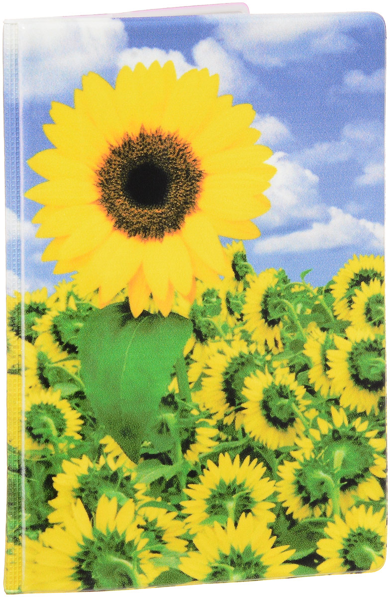 фото Обложка для паспорта Эврика "Поле подсолнухов", цвет: голубой, желтый. 93266