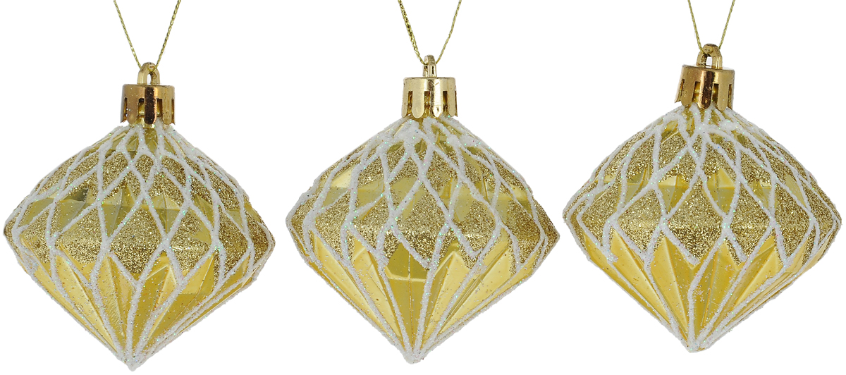 фото Набор новогодних подвесных украшений Winter Wings "Кристаллы", цвет: золотистый, белый, 3 шт