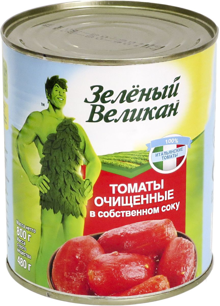 Зеленый великан томаты очищенные в собственном соку, 800 г