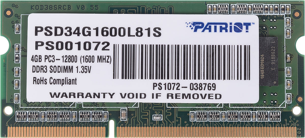 фото Patriot DDR3 SO-DIMM 4Gb 1600МГц модуль оперативной памяти (PSD34G1600L81S) Patriot memory