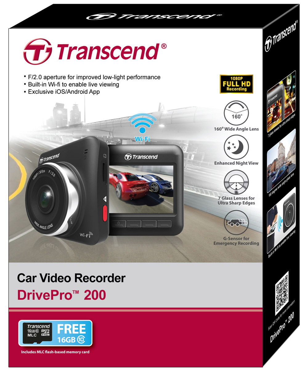 фото Transcend DrivePro 200 видеорегистратор автомобильный + microSD 16Gb