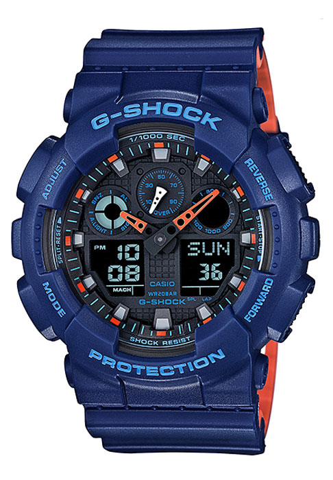 фото Часы наручные мужские Casio "G-Shock", цвет: синий, оранжевый. GA-100L-2A