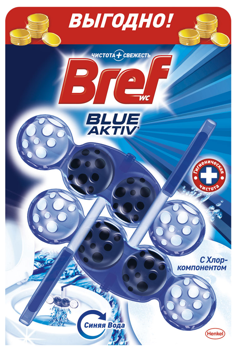 фото Чистящее средство для унитаза Bref Blue-Aktiv с Хлор-компонентом 2х50г