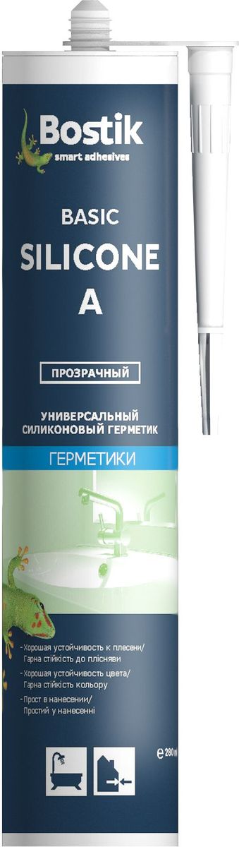 фото Герметик силиконовый Bostik "Basic Silicone A", универсальный, цвет: прозрачный, 0,28 л