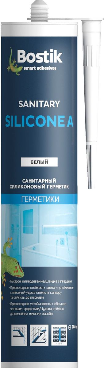 фото Герметик силиконовый Bostik "Sanitary Silicone A", санитарный, цвет: белый, 0,28 л