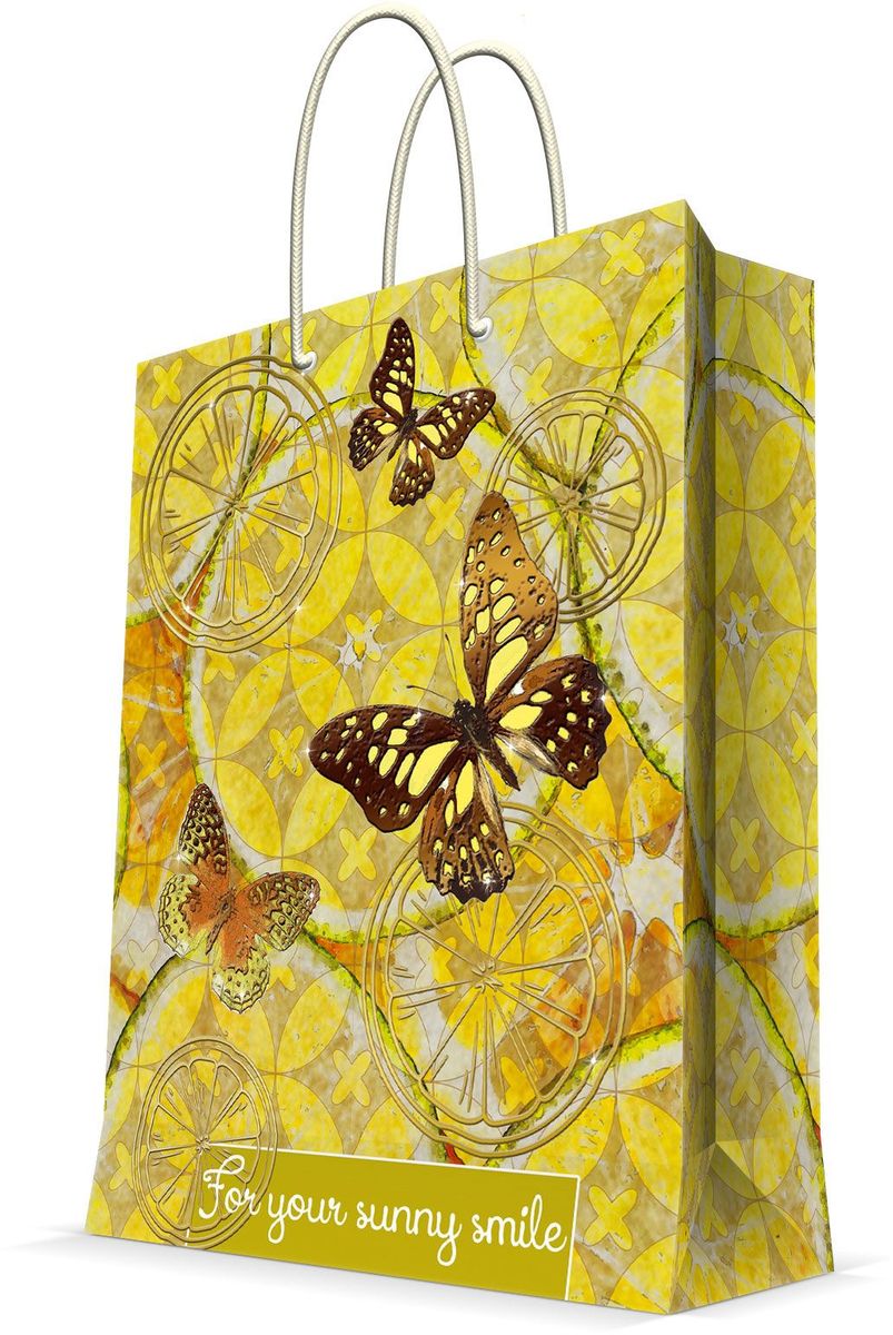 фото Пакет подарочный Magic Home "Лимонные бабочки", 26 х 32,4 х 12,7 см
