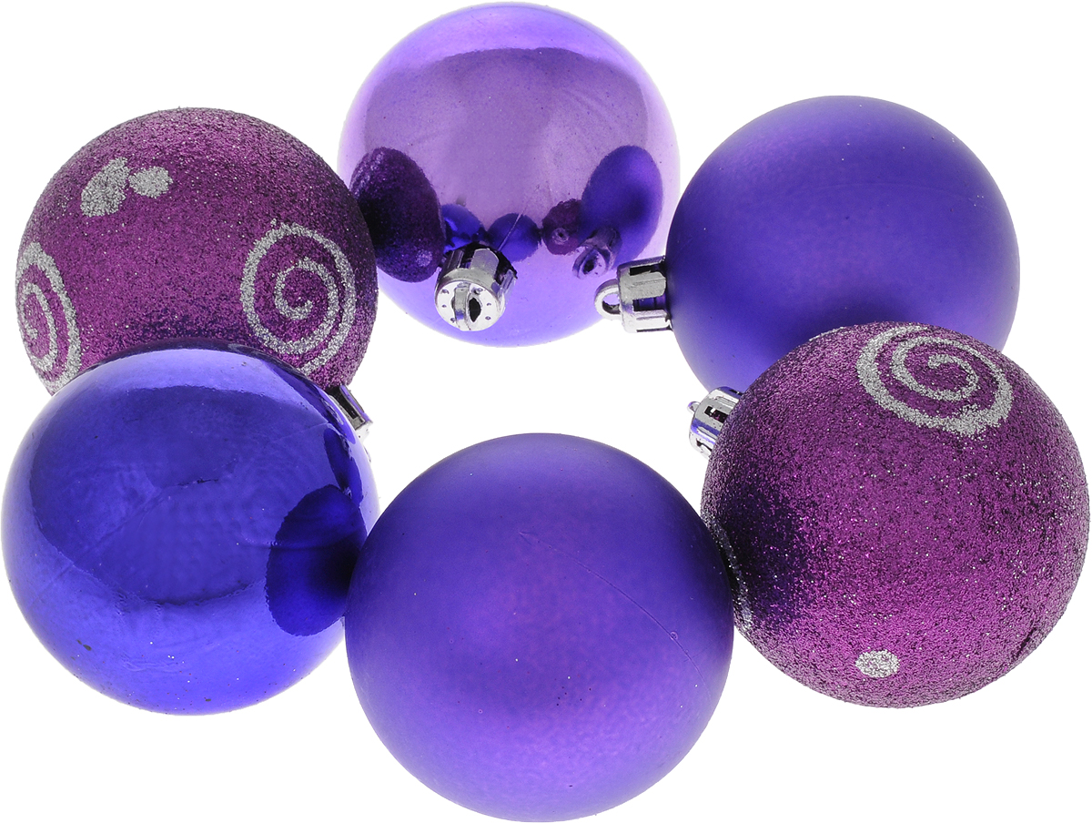 фото Набор новогодних подвесных украшений "Шар", цвет: фиолетовый, диаметр 6 см, 6 шт. 35521 Феникс-презент