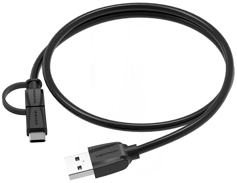 фото Vention Black Edition кабель microUSB/ USB 2.0 + USB Type C (0,5 м)