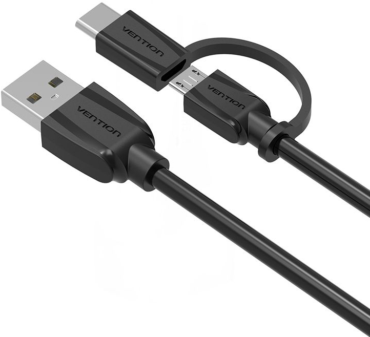 фото Vention Black Edition кабель microUSB/ USB 2.0 + USB Type C (0,5 м)