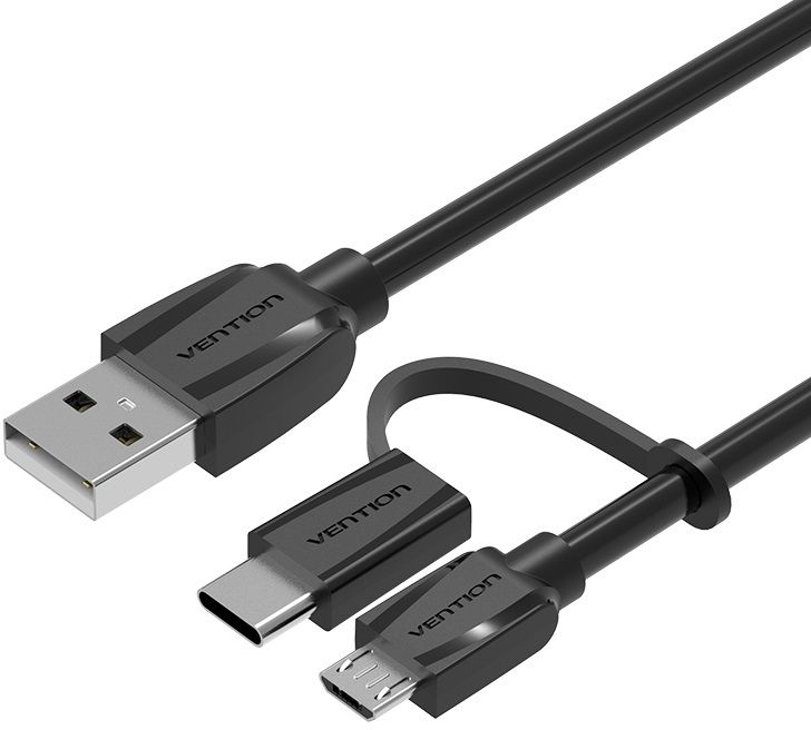 фото Vention Black Edition кабель microUSB/ USB 2.0 + USB Type C (0,5 м)