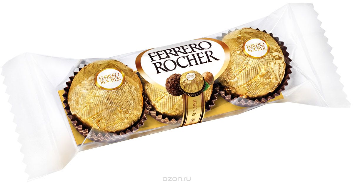 фото Ferrero Rocher конфеты из молочного шоколада с начинкой из крема и лесного ореха, 37,5 г