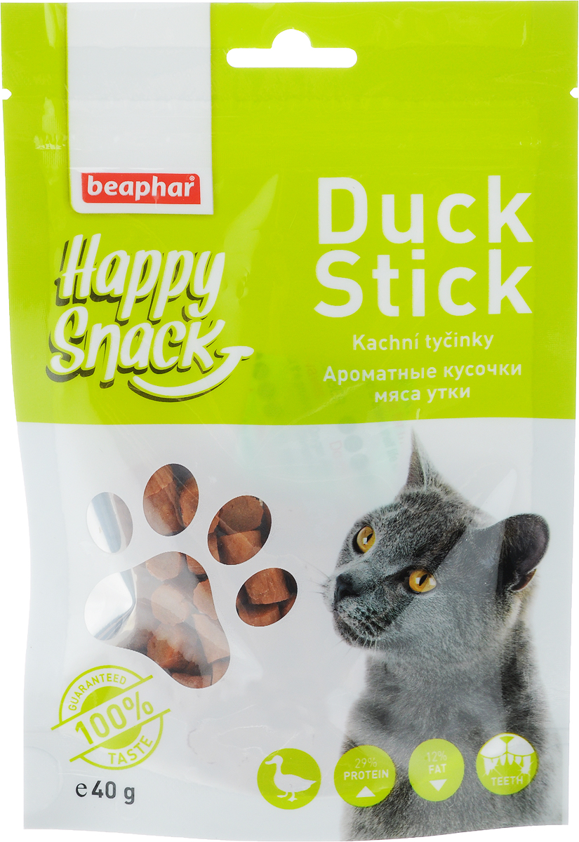 фото Лакомство для кошек Beaphar "Happy Snack", ароматные кусочки мяса утки, 40 г