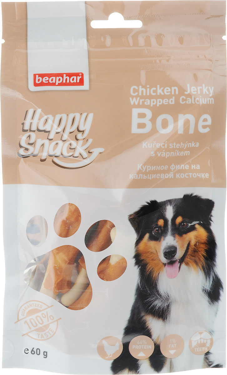 фото Лакомство для собак Beaphar "Happy Snack", куриное филе на кальциевой косточке, 60 г