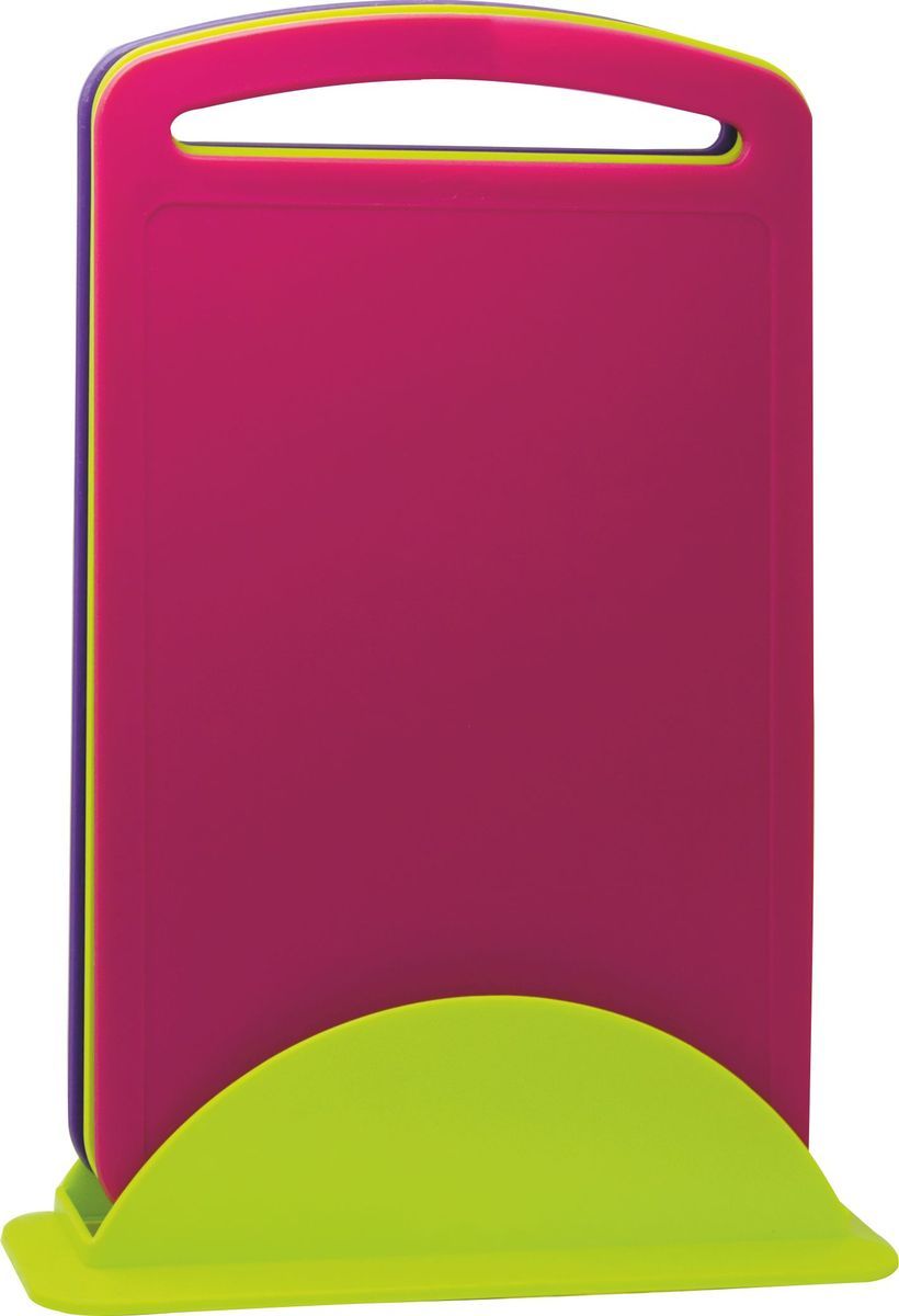 фото Набор разделочных досок "Idea", с подставкой, цвет: салатовый, розовый, фиолетовый, 3 шт